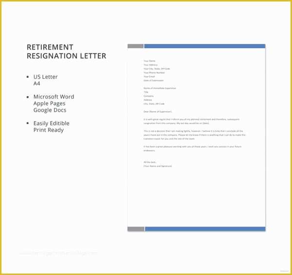 Retirement Resignation Letter Template Free Of 9 Retirement Resignation Letter Template Free Word Pdf