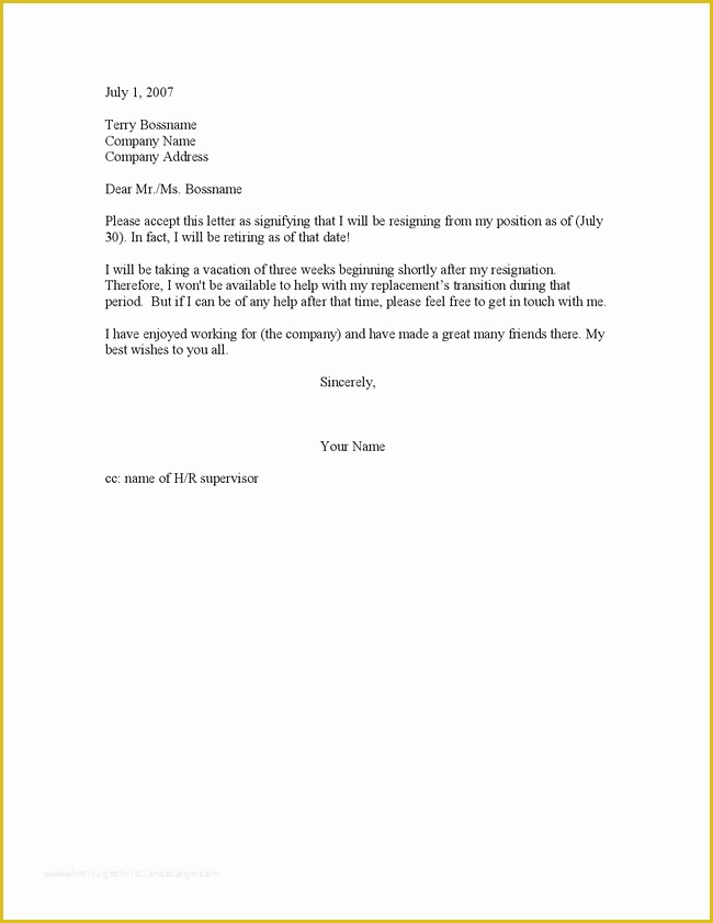 Retirement Resignation Letter Template Free Of Best Resignation Letter