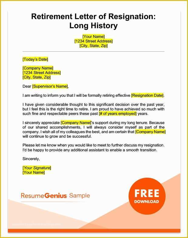 Retirement Resignation Letter Template Free Of Life Specific Resignation Letters Samples