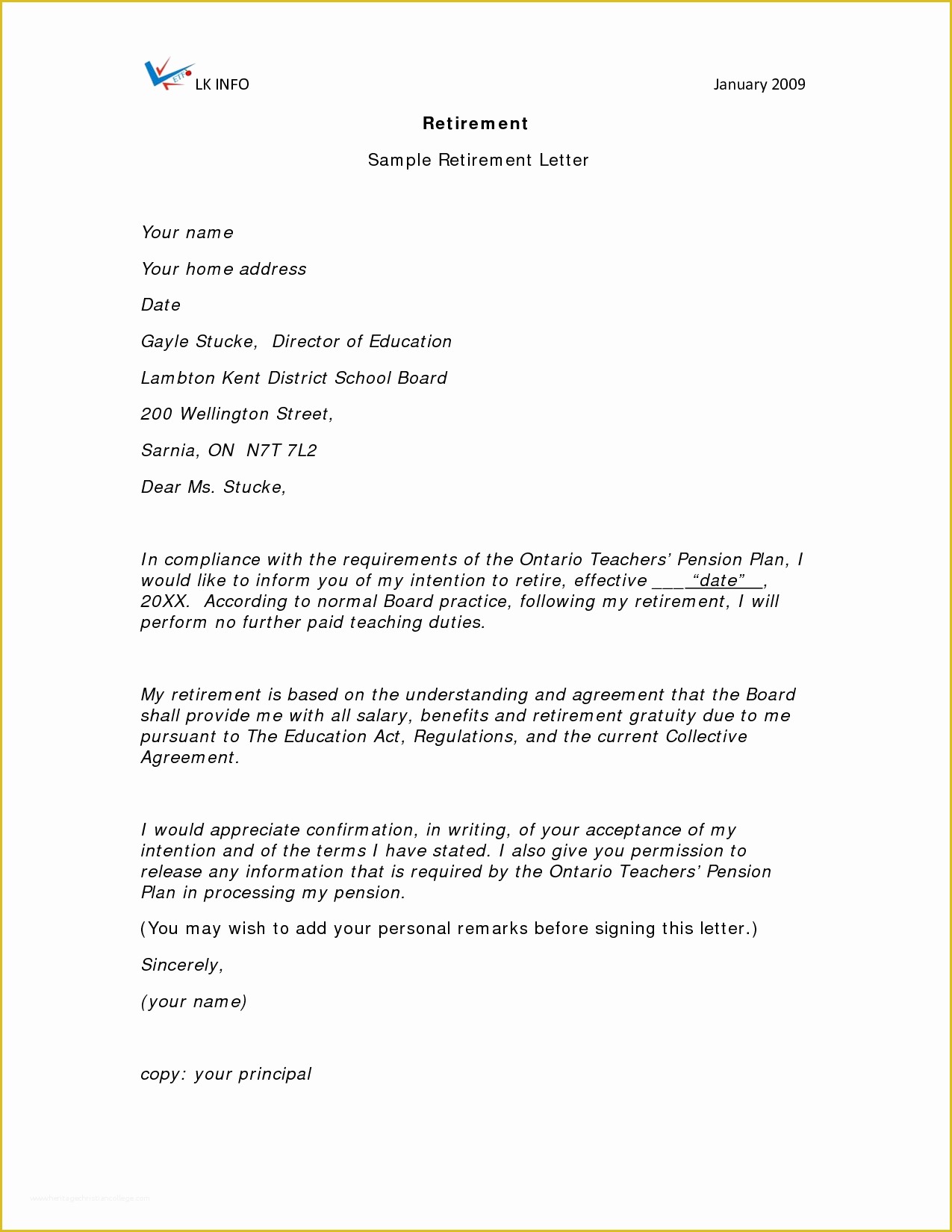 Retirement Resignation Letter Template Free Of Retirement Letter Sample