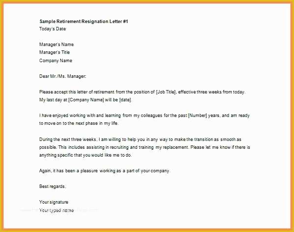 Retirement Resignation Letter Template Free Of Retirement Letter to Pany Sample Retirement Letter