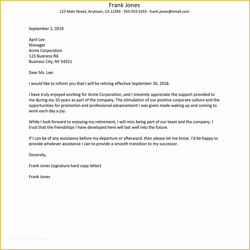 Retirement Resignation Letter Template Free Of Retirement Resignation Letter Examples