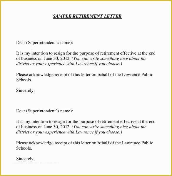 Letter Of Resignation Due To Retirement Template Sample