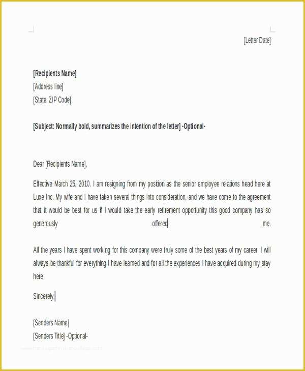 Retirement Resignation Letter Template Free Of Sample Early Retirement Letter to Employer