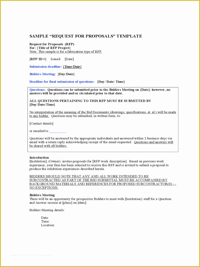 Rfp Sample Template Free Of Proposal Contract Proposal Template