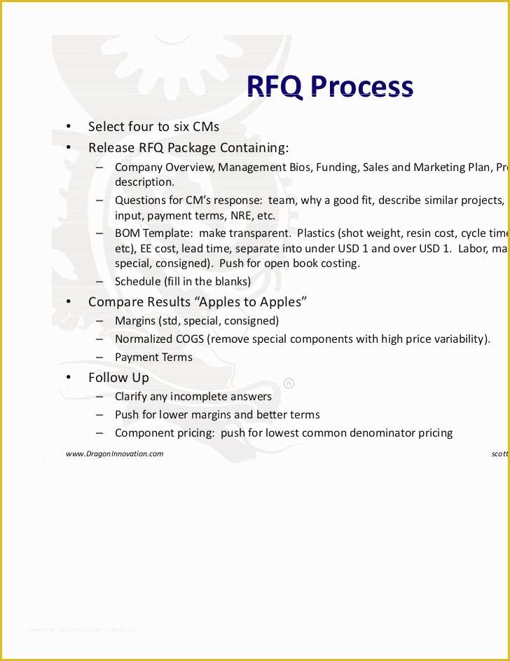 Rfq Template Free Of Manufacturing In China Dragon Innovation