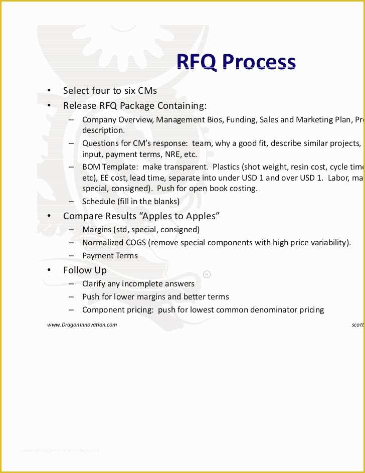 Rfq Template Free Of Manufacturing In China Dragon Innovation