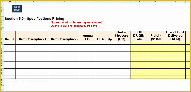 Rfq Template Free Of Request for Quotation Template Rfq