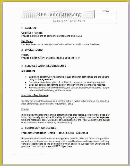 Rfq Template Free Of Short form Rfp Sample Rfp Templates Rfp Templates