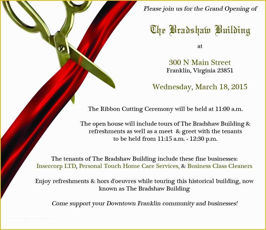 Ribbon Cutting Ceremony Invitation Template Free Of the Grand Opening Of the Bradshaw Building