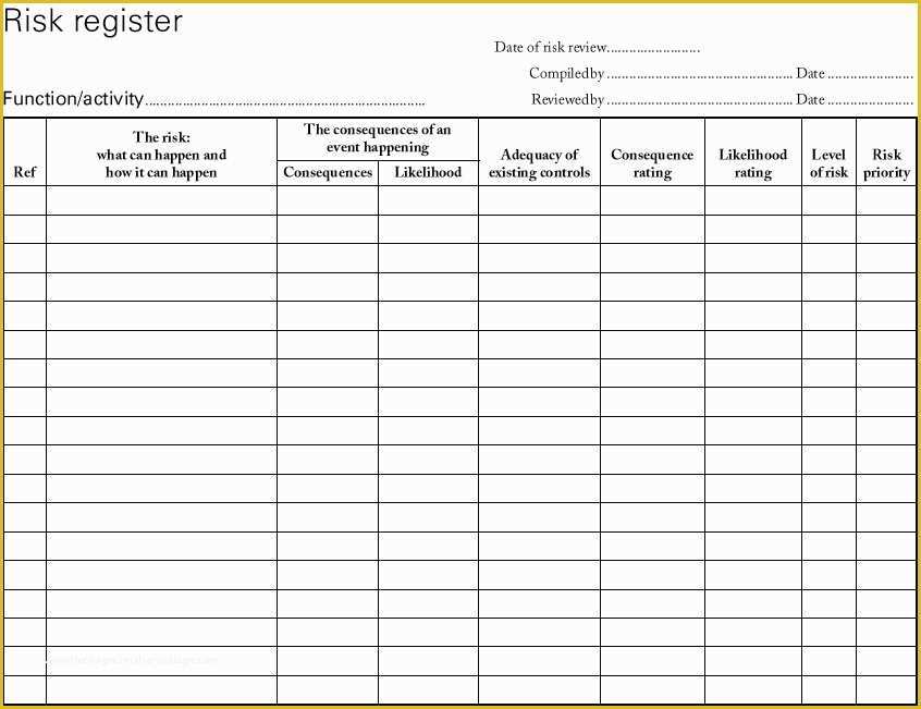Risk Register Template Excel Free Download Of Risk Register Template