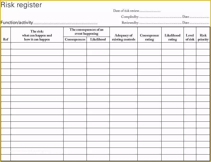 Risk Register Template Excel Free Download Of Risk Register Template