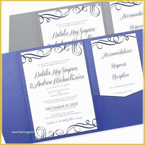 Royal Wedding Invitation Template Free Of Elegant Swirls Pocket Wedding Invitation Template Royal Blue