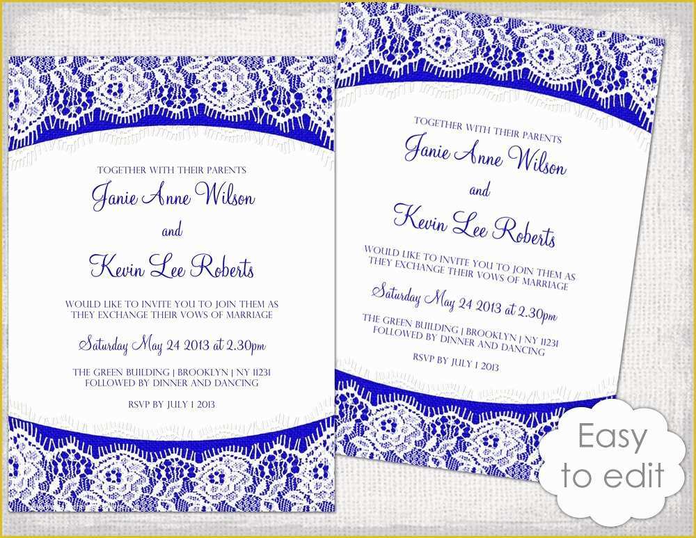 Royal Wedding Invitation Template Free Of Lace Wedding Invitation Template Royal Blue Linen