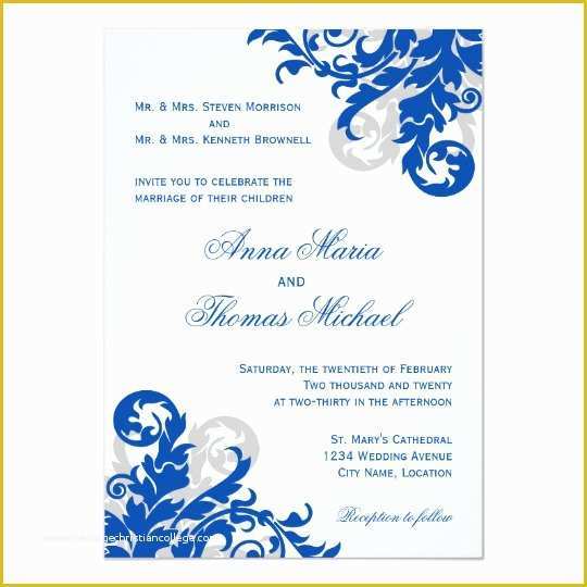 Royal Wedding Invitation Template Free Of Royal Blue and Silver Flourish Wedding Invitation