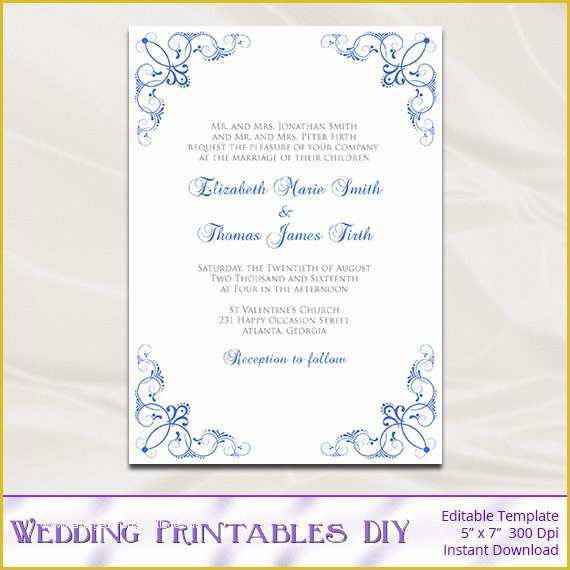 Royal Wedding Invitation Template Free Of Royal Blue Wedding Invitation Template Diy Printable Blue