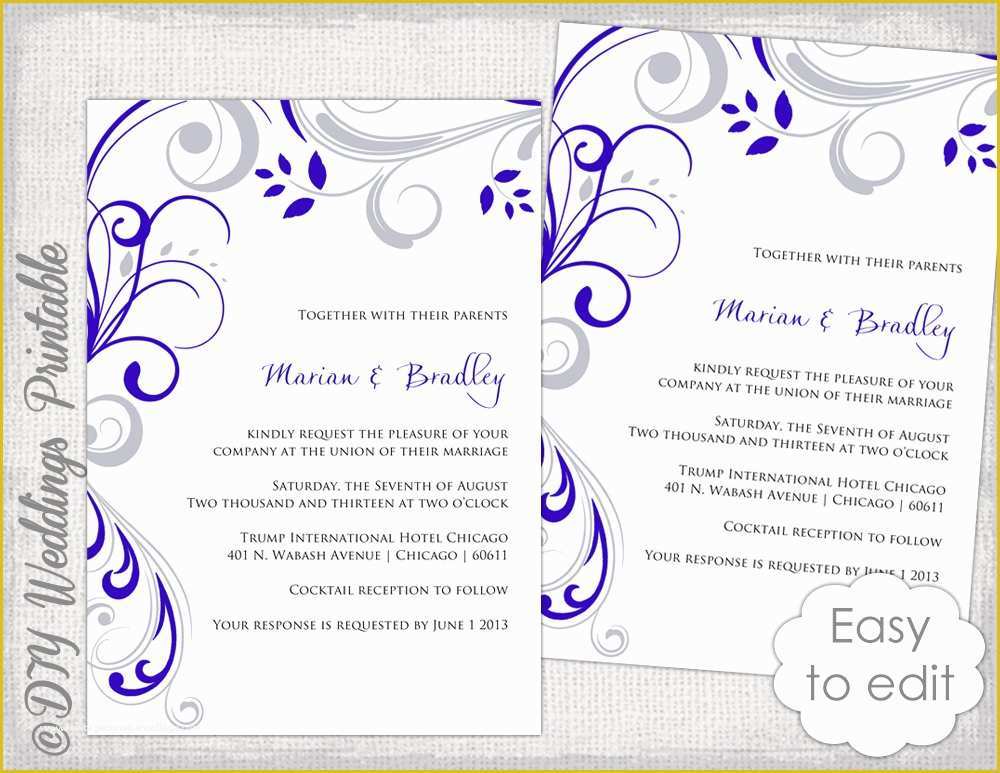 Royal Wedding Invitation Template Free Of Wedding Invitation Template Silver Gray and Royal Blue