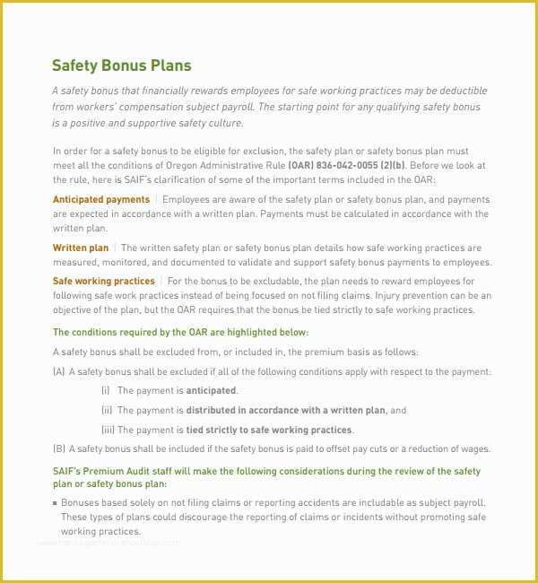 Safety Incentive Program Template Free Of Sample Bonus Plan Template 7 Free Documents In Pdf