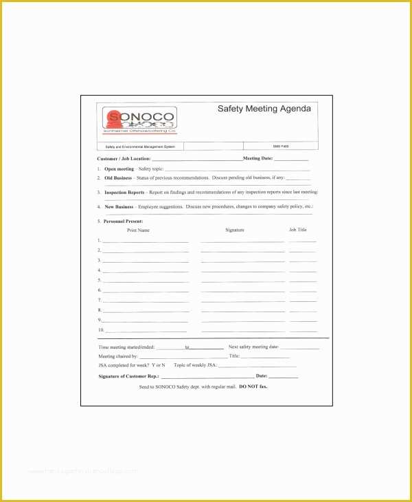 Safety Templates Free Of 12 Safety Meeting Agenda Templates – Free Sample Example