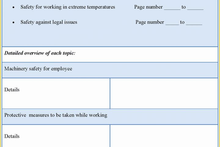 Safety Templates Free Of Manual Template for Employee Safety Example Of Employee