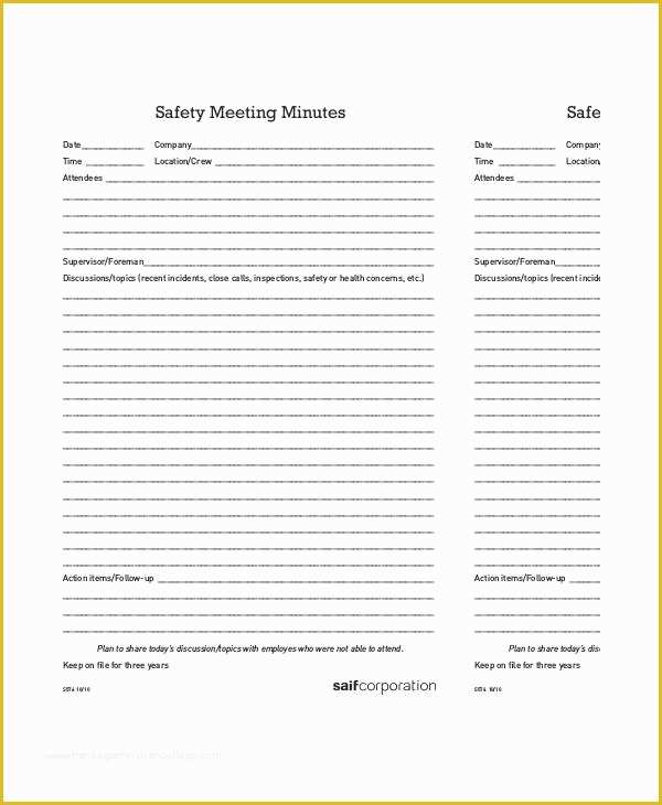 Safety Templates Free Of Safety Meeting Minutes Template 12 Free Sample Example