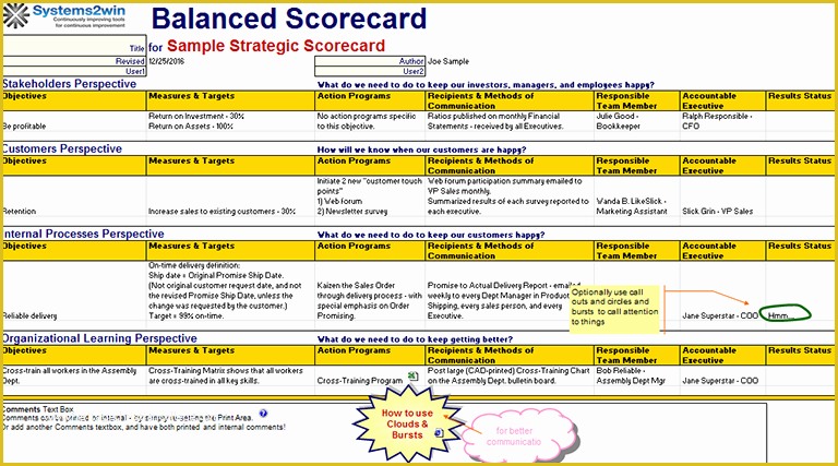 Scorecard Excel Template Free Of Balanced Scorecard Template