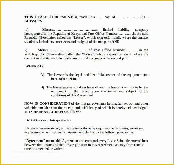 Simple Equipment Rental Agreement Template Free Of 12 Equipment Lease Agreement – Samples Examples & format