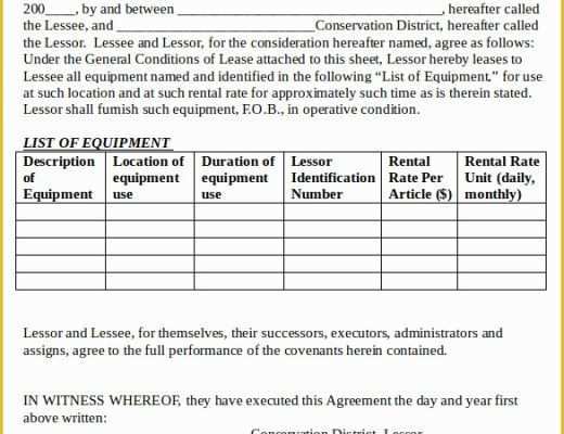 Simple Equipment Rental Agreement Template Free Of 12 Equipment Lease Agreement – Samples Examples &amp; format