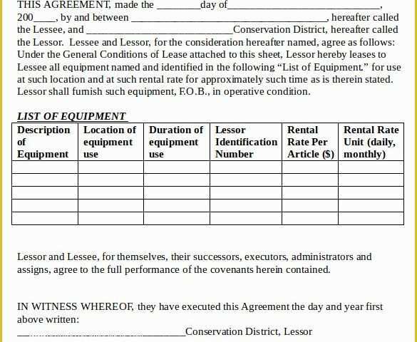 Simple Equipment Rental Agreement Template Free Of 12 Equipment Lease Agreement – Samples Examples &amp; format