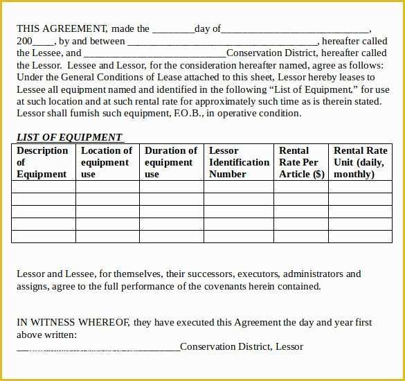 Simple Equipment Rental Agreement Template Free Of 12 Equipment Lease Agreement – Samples Examples &amp; format