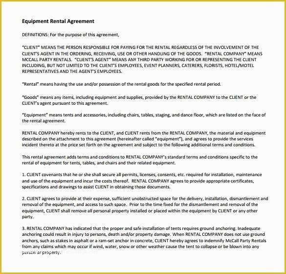 Simple Equipment Rental Agreement Template Free Of 14 Equipment Rental Agreement Templates