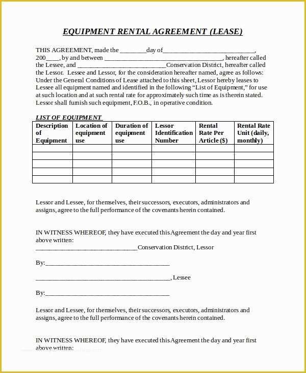 Simple Equipment Rental Agreement Template Free Of 20 Equipment Rental Agreement Templates Doc Pdf