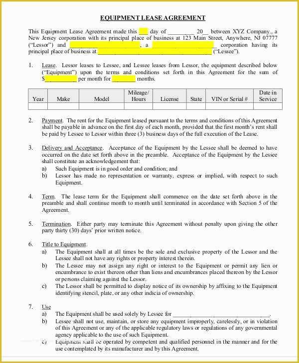 Simple Equipment Rental Agreement Template Free Of 50 Lease Agreements In Pdf