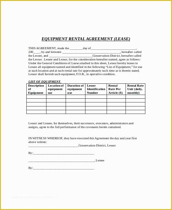 Simple Equipment Rental Agreement Template Free Of Equipment Lease Template 10 Free Word Pdf Google