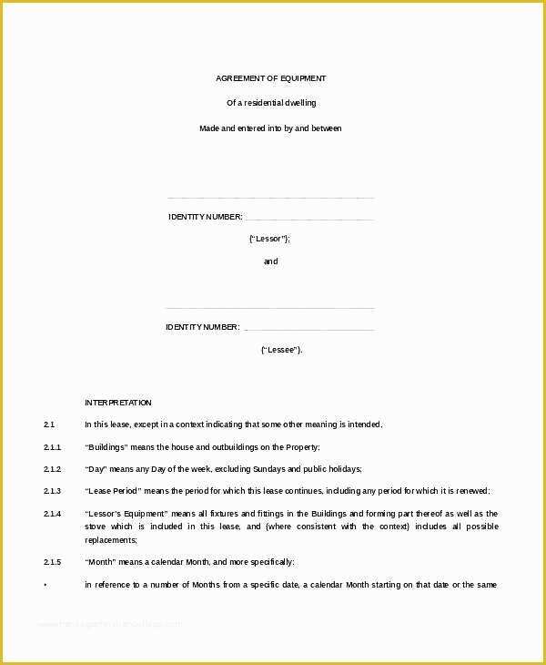 Simple Equipment Rental Agreement Template Free Of Equipment Rental Form Template Lease