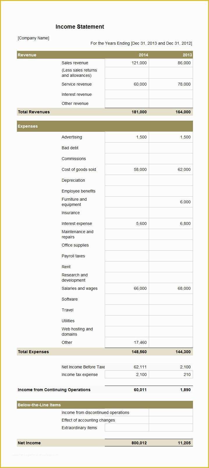 Simple Income Statement Template Free Of 27 Free In E Statement Examples & Templates Single