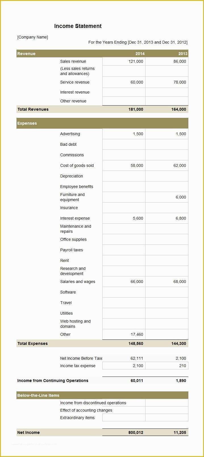 Simple Income Statement Template Free Of 27 Free In E Statement Examples &amp; Templates Single