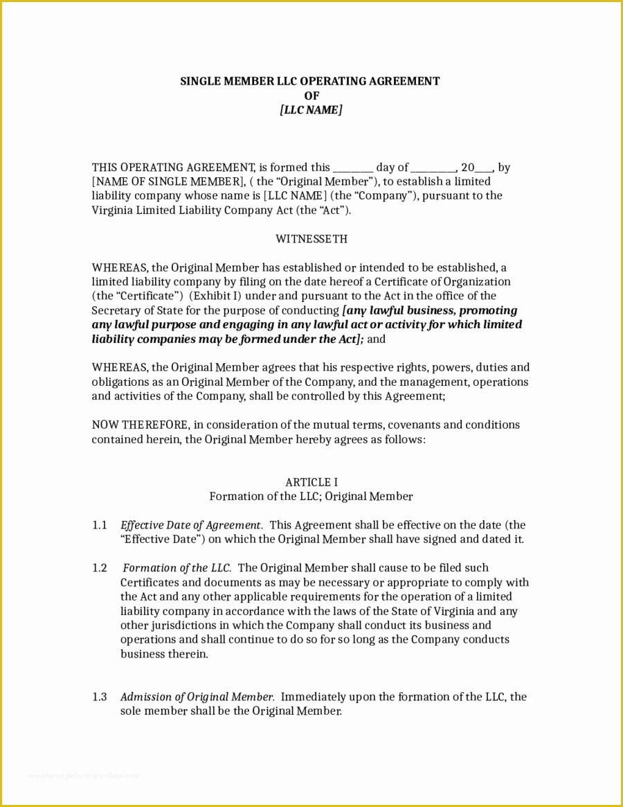 Single Member Llc Operating Agreement Template Free Of 2018 Llc Operating Agreement Template Fillable