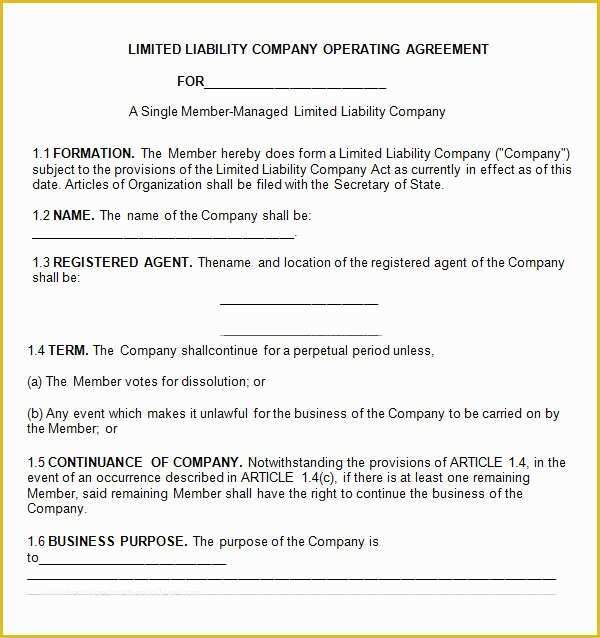 Single Member Llc Operating Agreement Template Free Of 8 Sample Operating Agreement Templates to Download