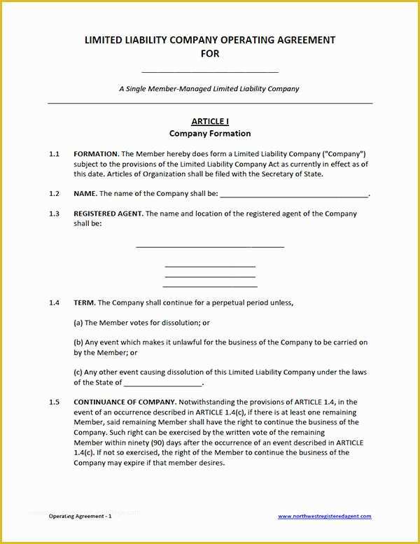 Single Member Llc Operating Agreement Template Free Of Free Single Member Llc Operating Agreement Template