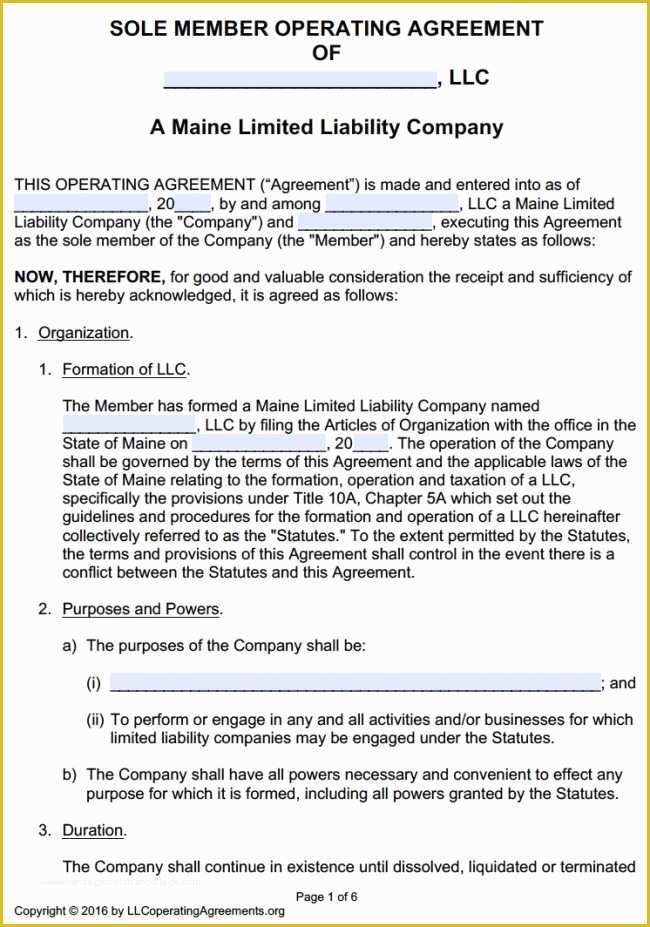 Single Member Llc Operating Agreement Template Free Of Maine Single Member Llc Operating Agreement Free Llc