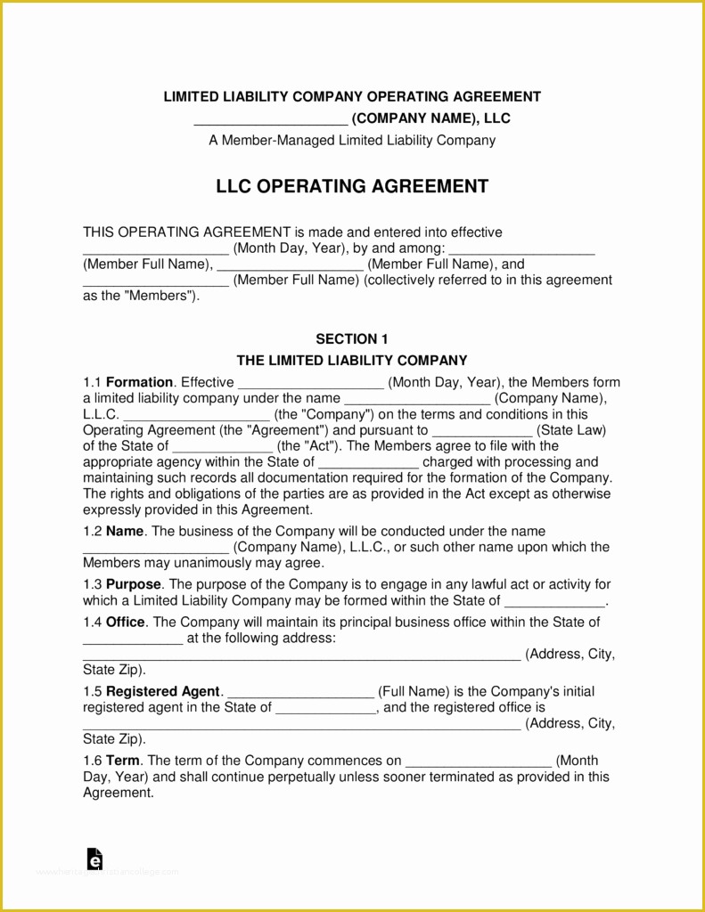Single Member Llc Operating Agreement Template Free Of Multi Member Llc Operating Agreement Template