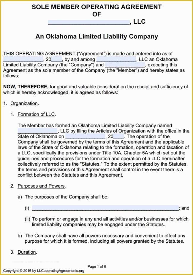 Single Member Llc Operating Agreement Template Free Of Oklahoma Single Member Llc Operating Agreement Free Llc