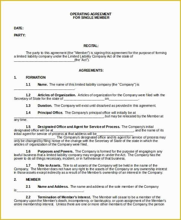 Single Member Llc Operating Agreement Template Free Of Sample Operating Agreement form 10 Free Documents In