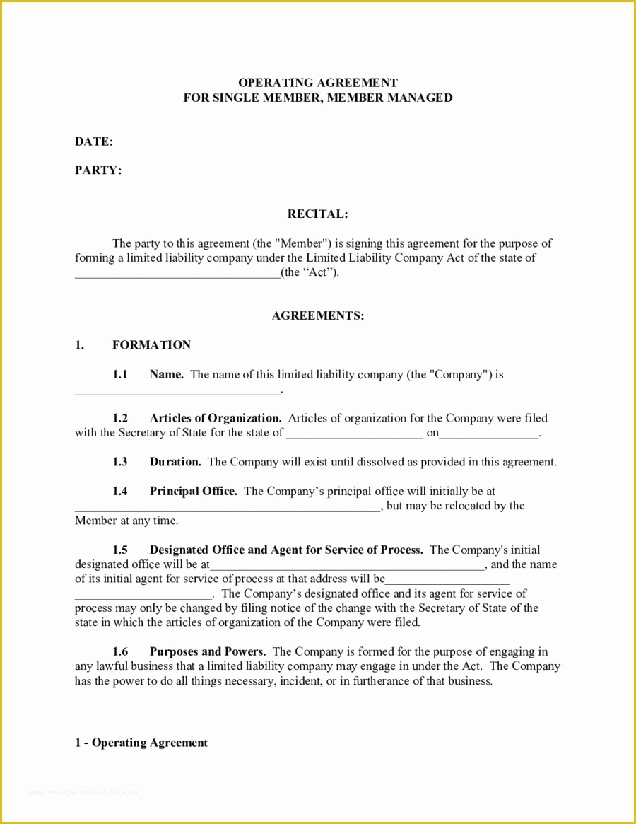 Single Member Llc Operating Agreement Template Free Of Single Member Llc Operating Agreement Template Edit