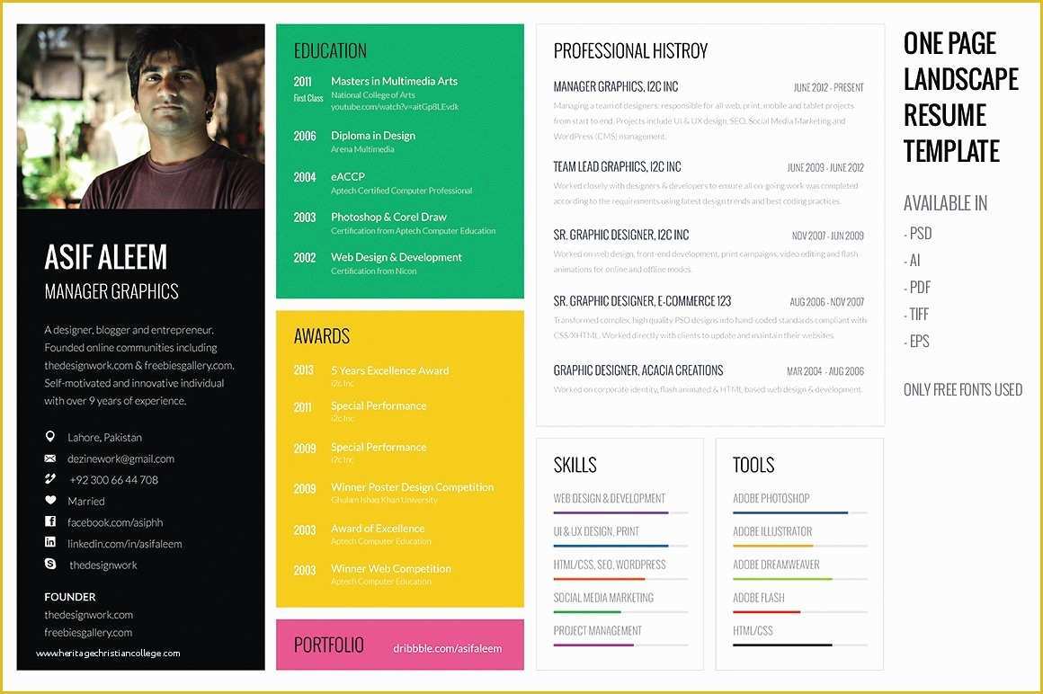 Single Page Portfolio Template Free Download Of Landscape Resume Cv Template Resume Templates