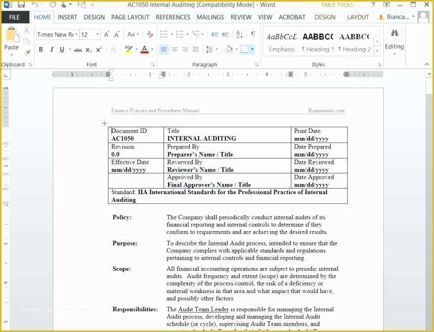 Sqf Templates Free Of Business Policy and Procedure Template Free Sample