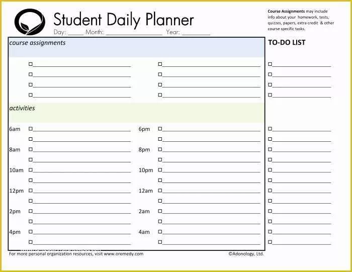 Student Planner Template Free Printable Of Downloads oremedy