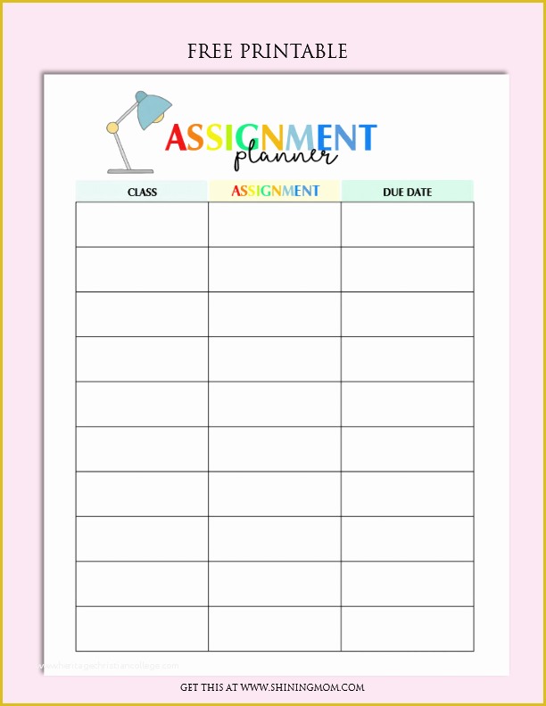 Student Planner Template Free Printable Of Free Printable Homework Planner