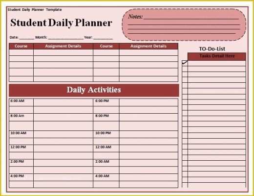 Student Planner Template Free Printable Of Free Student Planner ...